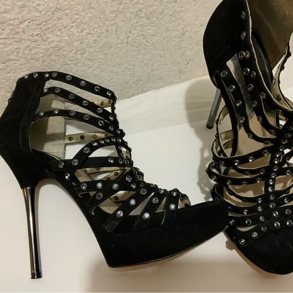 Micheal kors black suede rhinestone studded platforms heels size 7.5 - Picture 3 of 13